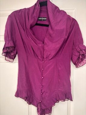 Scarlet Darkness Victorian Goth Steampunk Lace Up Blouse Size M Corset Back